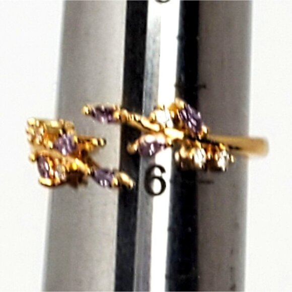 Amethyst Rhinestone 18K Gold Plated Purple Cuff Ring - Picture 2 of 3